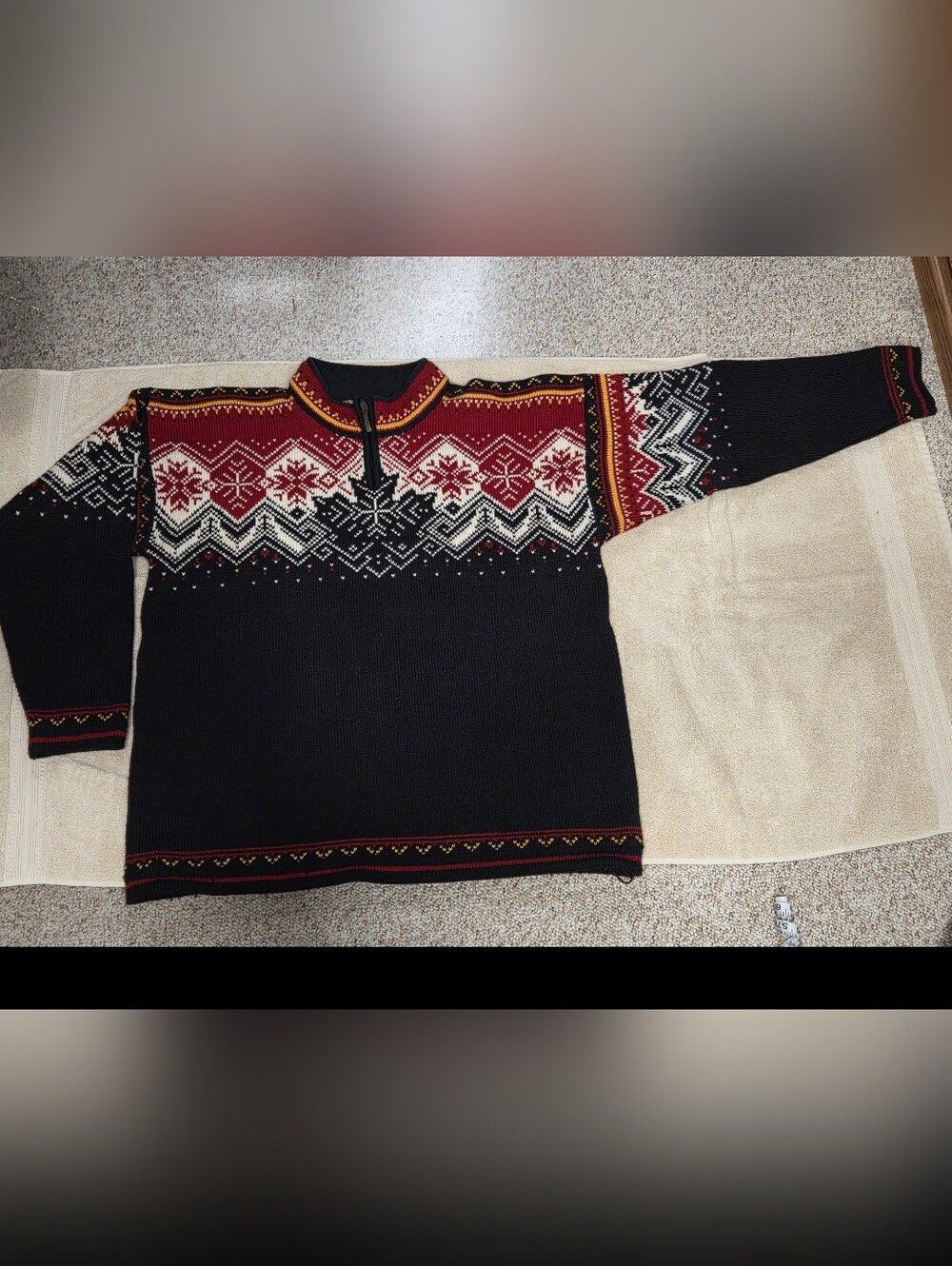 Dale of Norway Black and Burgundy Nordic Zip Sweater XL
